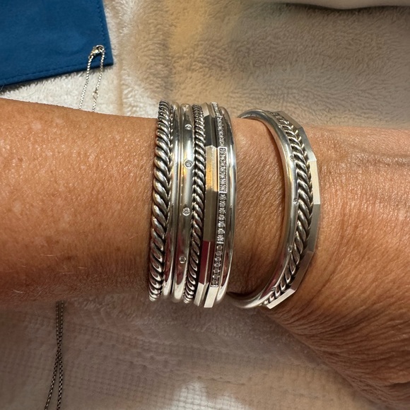 David Yurman Silver diamond Stax Bracelet 10 bracelets Set all connected - Picture 9 of 11